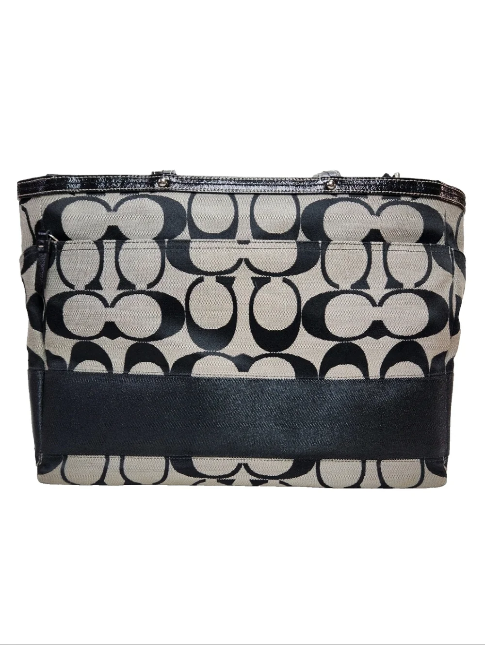 COACH Signature C Jacquard Tote Black Gray Baby Diaper Bag B1076-F13802